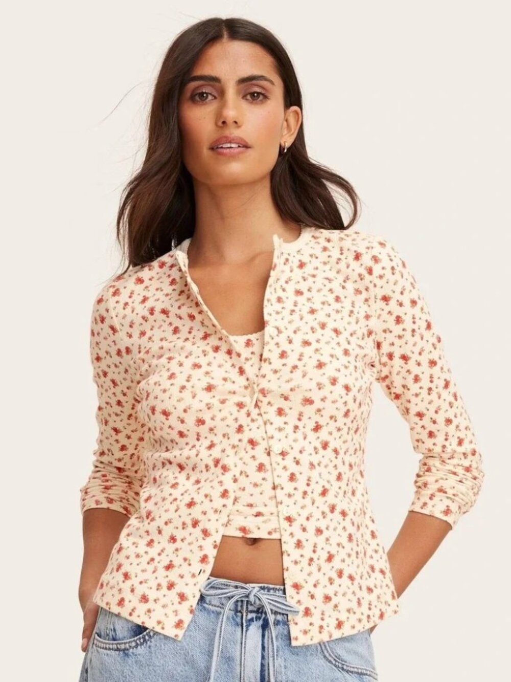 Parke x Target Pointelle Cardigan - Cream Floral - Size Medium